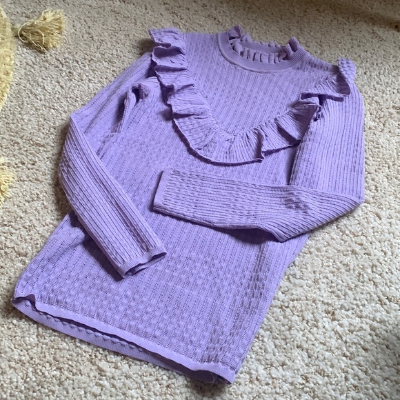 Sandro lilac lavender purple ruffle knit pointelle top sweater S - Picture 2 of 4